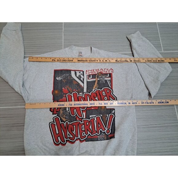 Vtg Indiana University Hoosier Hysteria Graphic Sweatshirt Mens XL Gray 90's - Picture 5 of 11